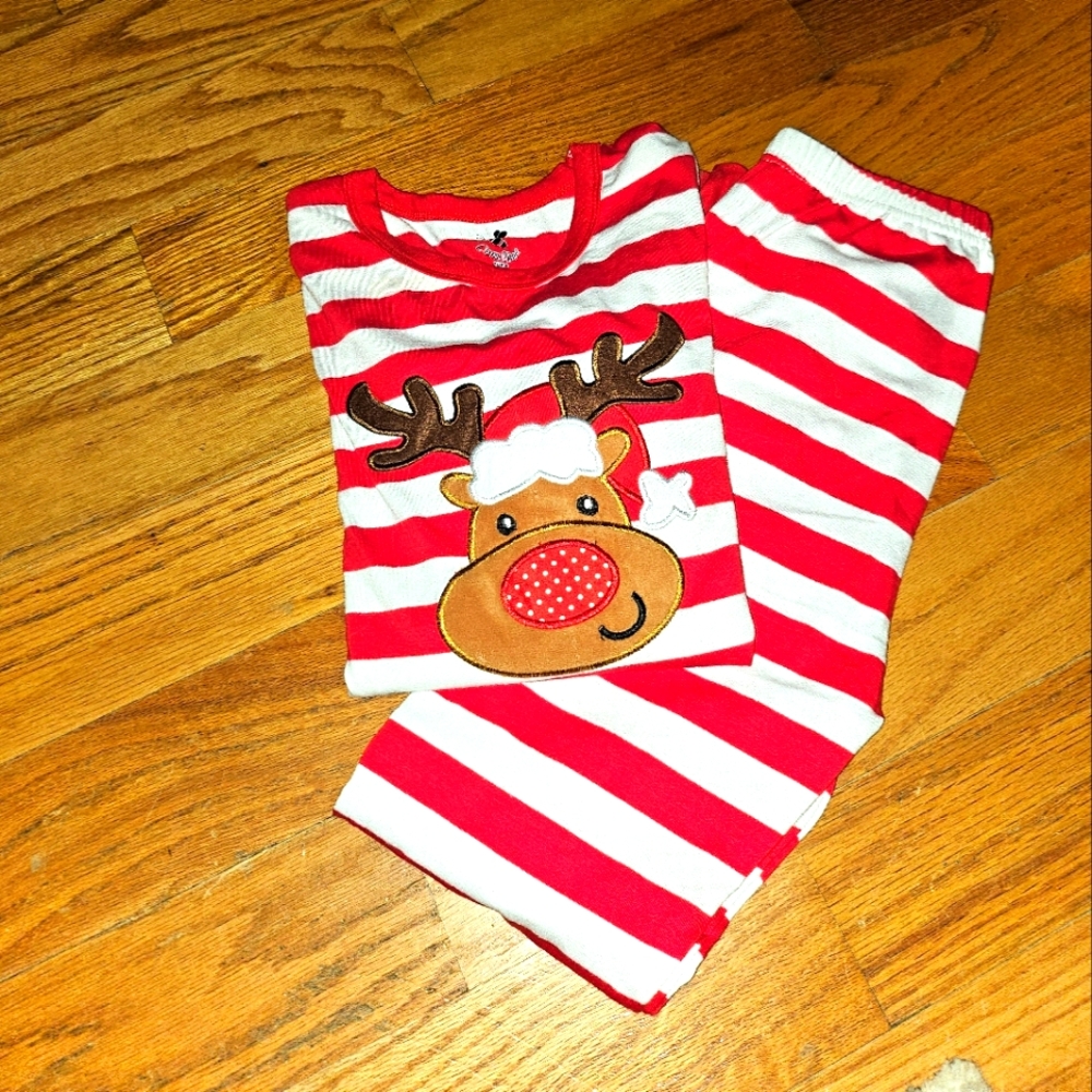 Coral Bee Reindeer Pajamas, Size 8